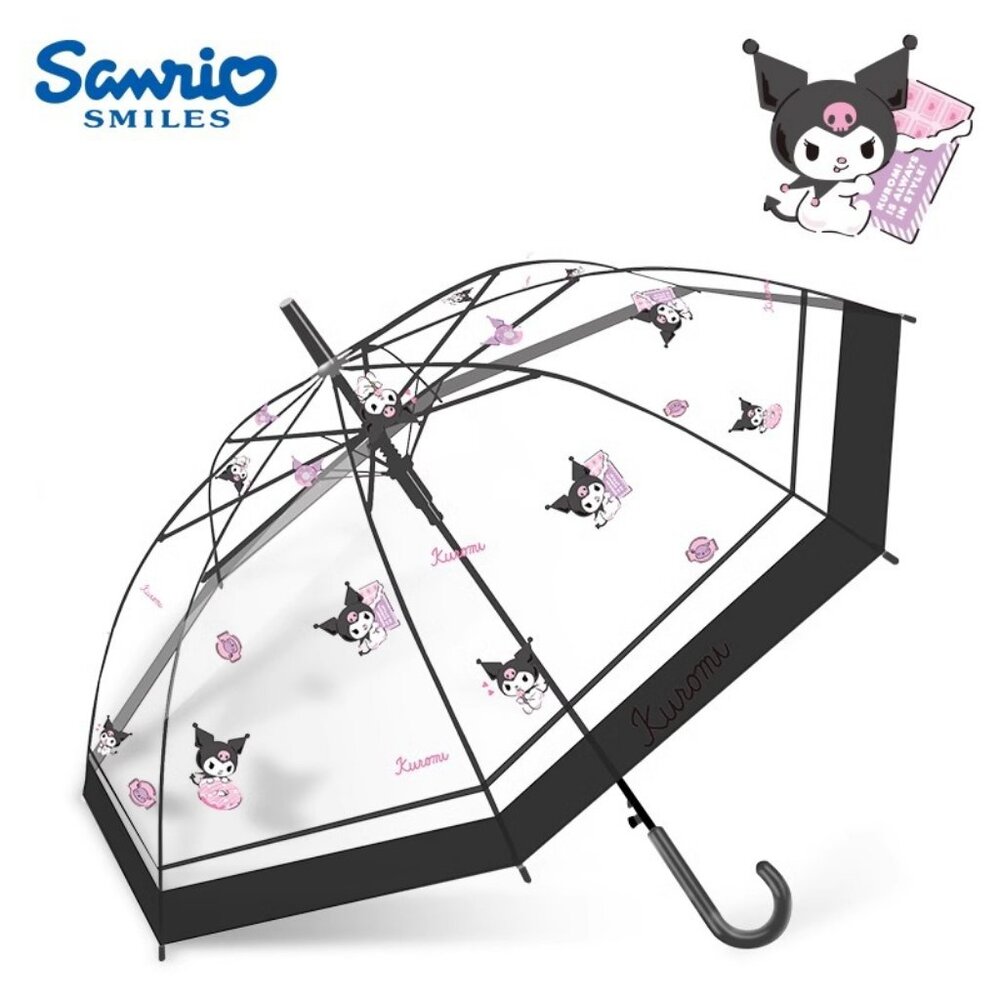NWT Sanrio Kuromi  Semi-Auto Transparent Cute Fashionable Dome Vinyl Umbrella.